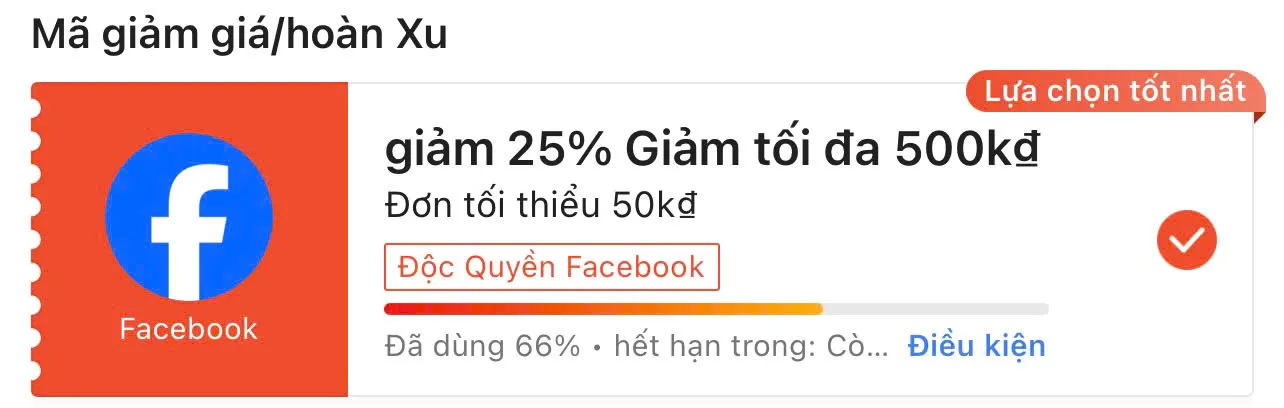 Ảnh tham khảo voucher Facebook Shopee giảm 25 phần trăm theo thời điểm