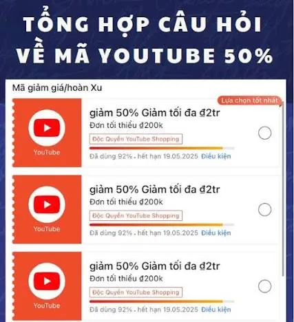 Ảnh tham khảo mã YouTube Shopee giảm 50 phần trăm theo thời điểm