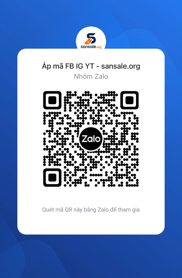 Mã QR vào nhóm Zalo Áp mã FB IG YT của sansale.org