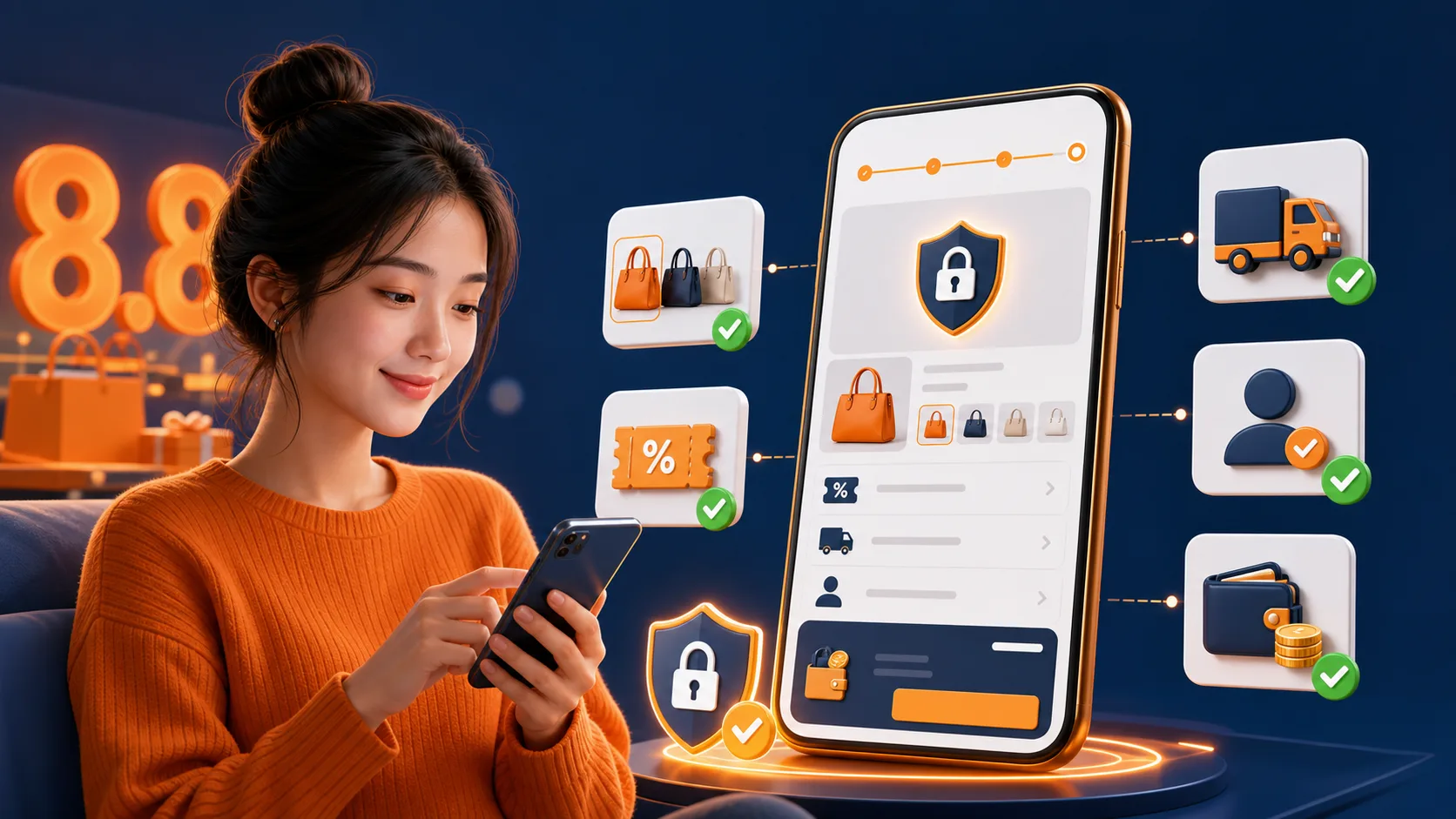 Minh họa checklist kiểm tra checkout trước khi chốt đơn Shopee 8.8