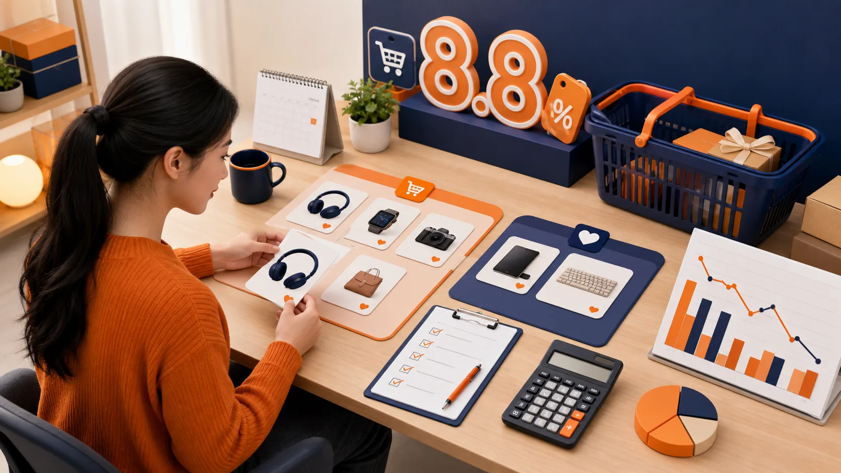 Minh họa chuẩn bị giỏ hàng và giá mục tiêu trước sale Shopee 8.8