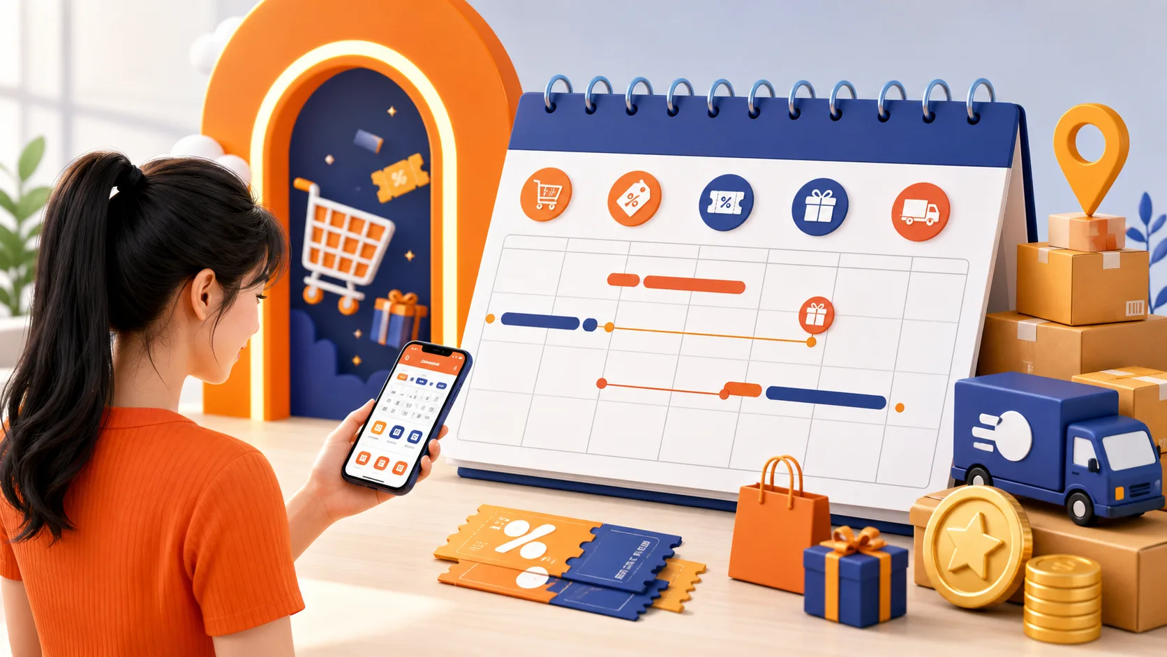 Minh họa lịch và các nhóm ưu đãi khi săn sale Shopee 8.8 2026