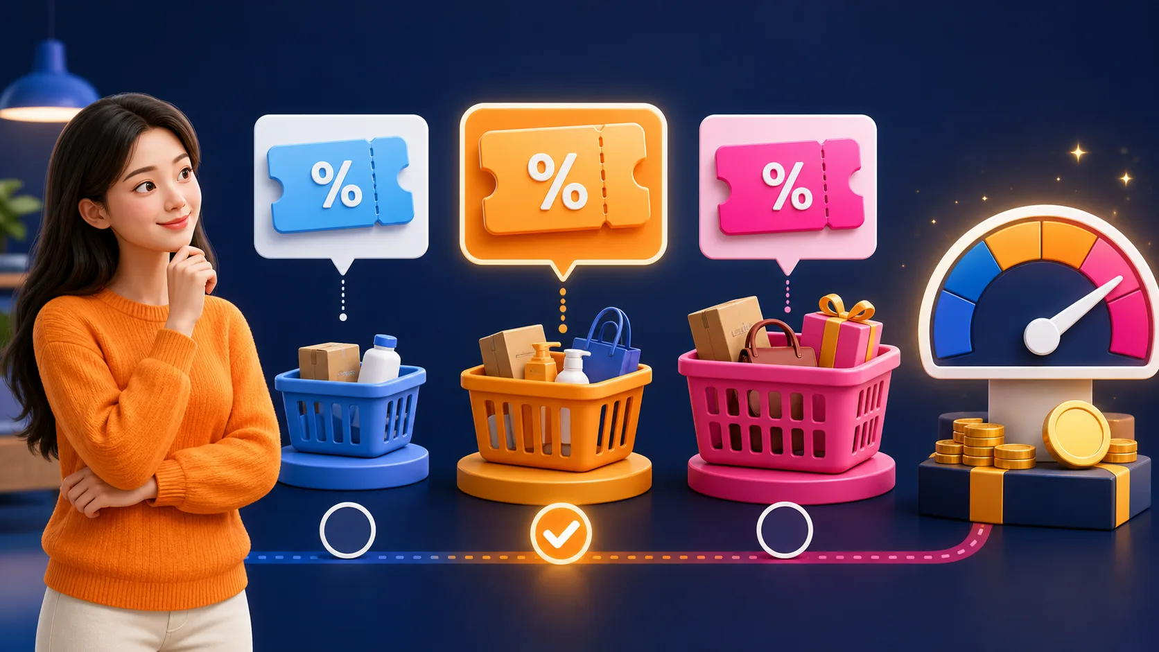 Minh họa chọn voucher Shopee theo giá trị giỏ hàng nhỏ vừa và lớn